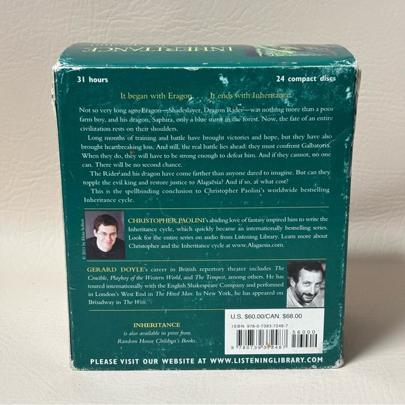 INHERITANCE Christopher Paolini
UNABRIDGED ON 24 COMPACT DISCS - Picture 3 of 5